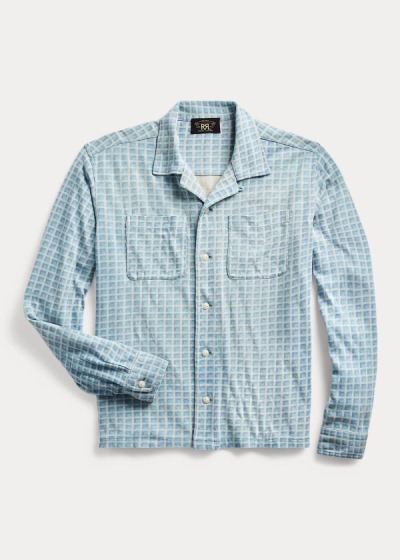 Camisa Ralph Lauren Hombre Azules - Plaid-Print Jersey Camp - WYMLO9483